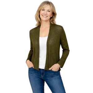 Habitat Clothes to Live In Open Front 100% Linen Cardigan Green Small Sweater